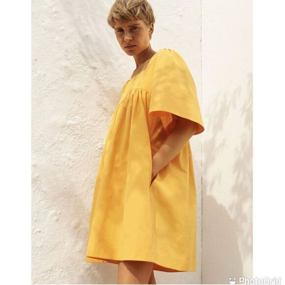 NEW Three Graces Sofia Cotton Poplin Sundress in Mango Yellow Size 8 - Picture 2 of 11